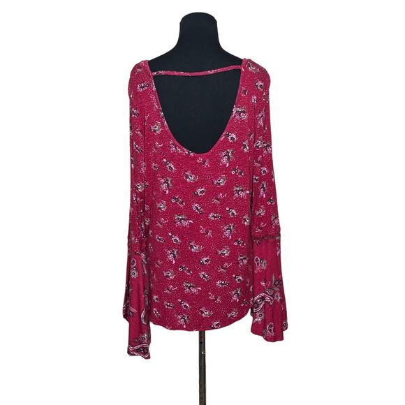 True Craft red floral long sleeves tunic top size 1X - Picture 2 of 9